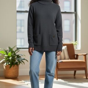 Chico's Charcoal Cashmere Blend Turtleneck Tunic Sweater